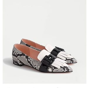 Kiltie monk-strap flats in snake-embossed leather